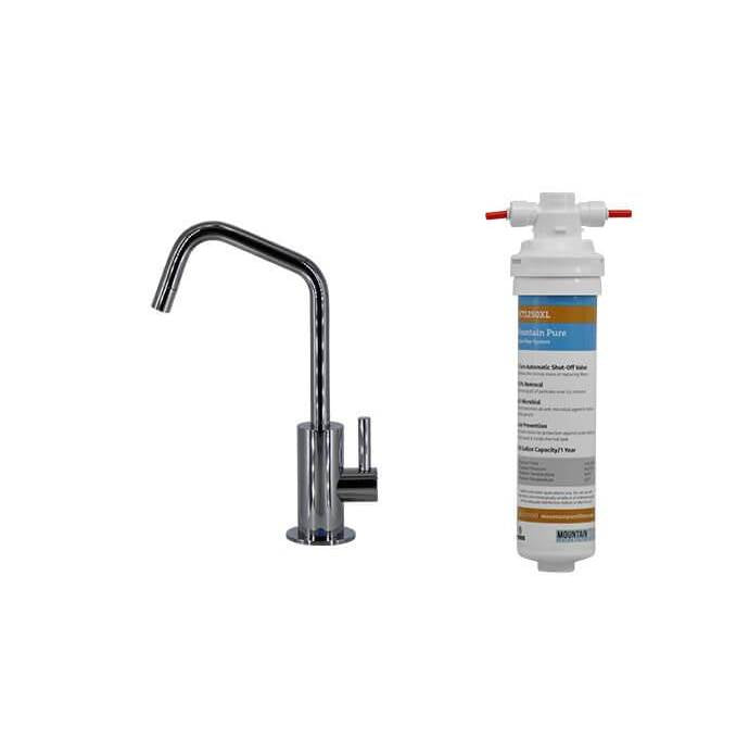 Point-of-Use Drinking Faucet with Contemporary Round Body and Handle (120 Degree Spout) and Mountain Pure Water Filtration System