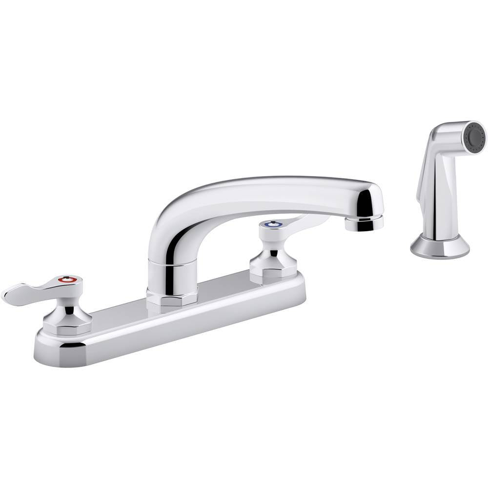 Triton Bowe 1.8 gpm kitchen sink faucet with 8-3/16" swing spout, matching finish sidespray, aerated flow and lever handles