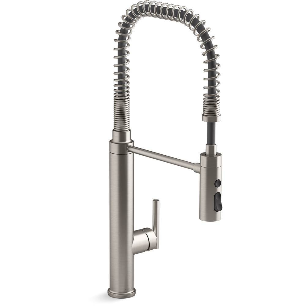 Purist Semi-professional kitchen sink faucet with three-function sprayhead