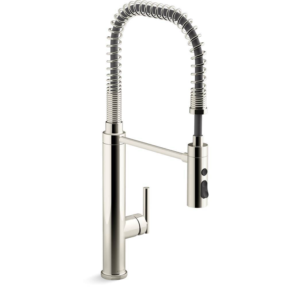 Purist Semi-professional kitchen sink faucet with three-function sprayhead
