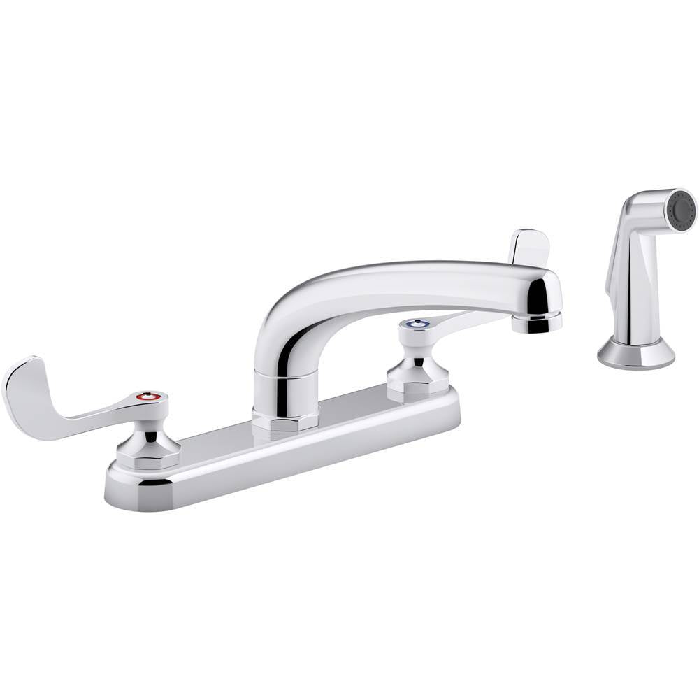 Triton Bowe 1.5 gpm kitchen sink faucet with 8-3/16" swing spout, matching finish sidespray, aerated flow and wristblade handles