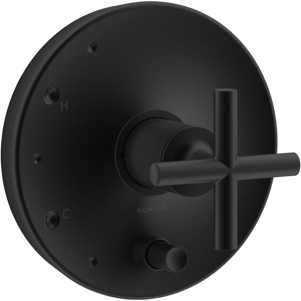 Purist Rite-Temp valve trim with push-button diverter and cross handle