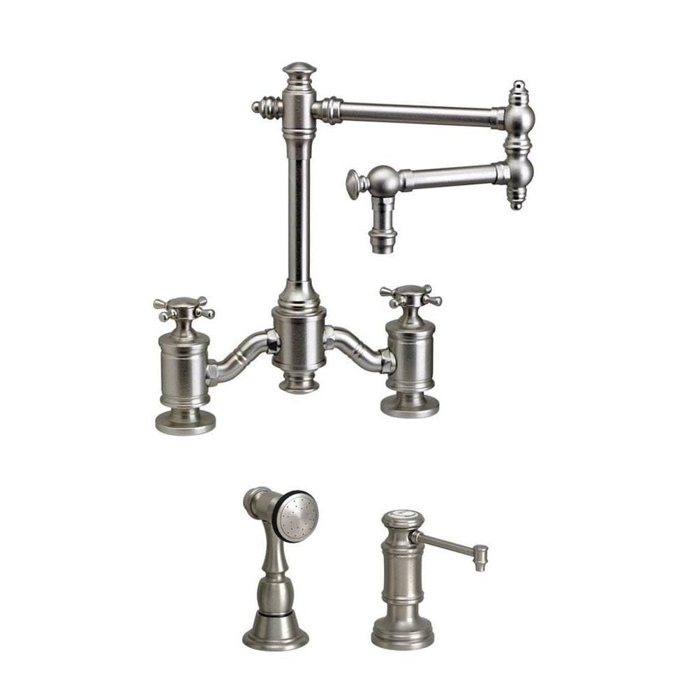 Towson Bridge Faucet - 12" Articulated Spout - Cross Handles - 2pc. Suite