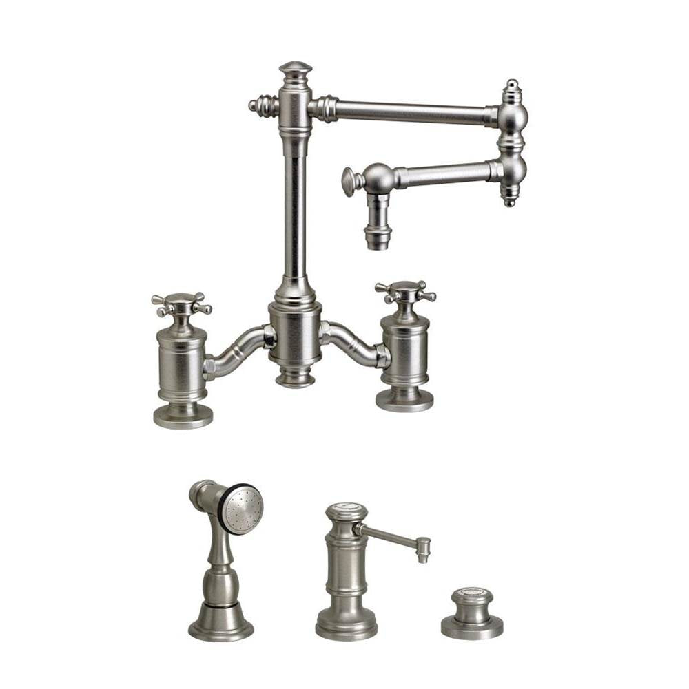 Towson Bridge Faucet - 12" Articulated Spout - Cross Handles - 3pc. Suite