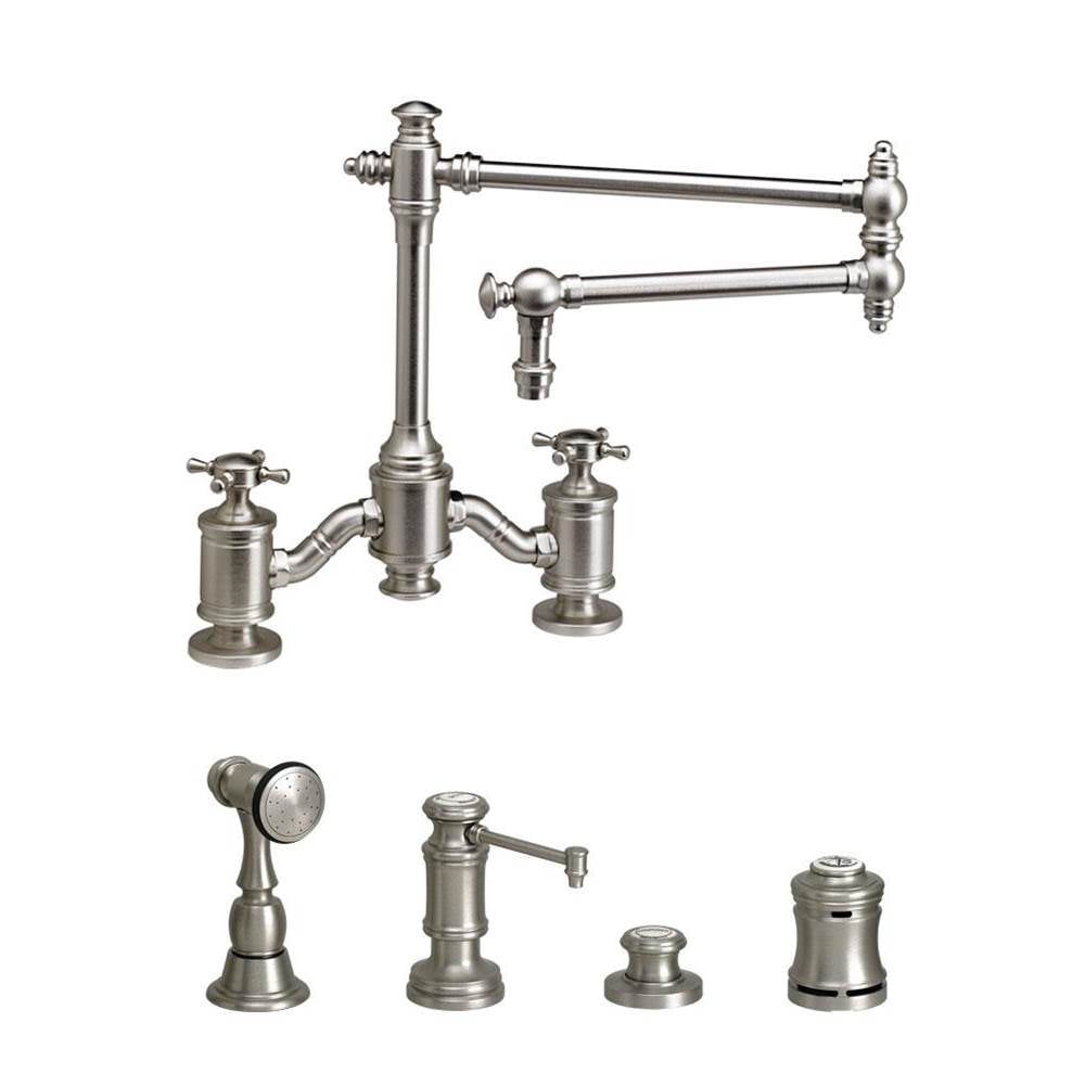 Towson Bridge Faucet - 18" Articulated Spout - Cross Handles - 4pc. Suite