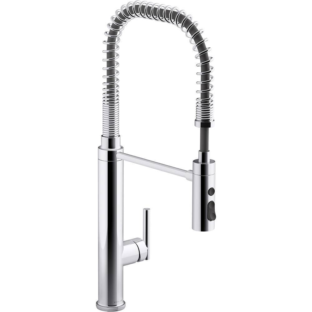 Purist Semi-professional kitchen sink faucet with three-function sprayhead