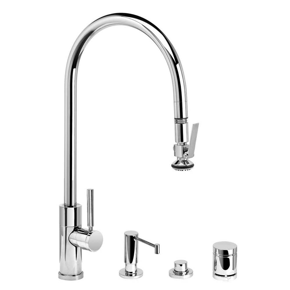 Modern Extended Reach PLP Pulldown Faucet - Lever Sprayer - 4pc. Suite