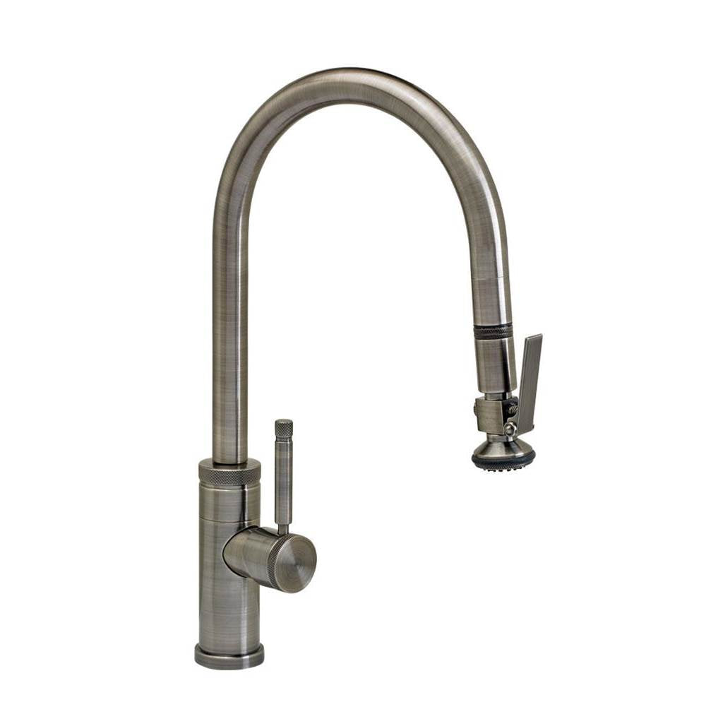 Industrial PLP Pulldown Faucet - Lever Sprayer - Angled Spout