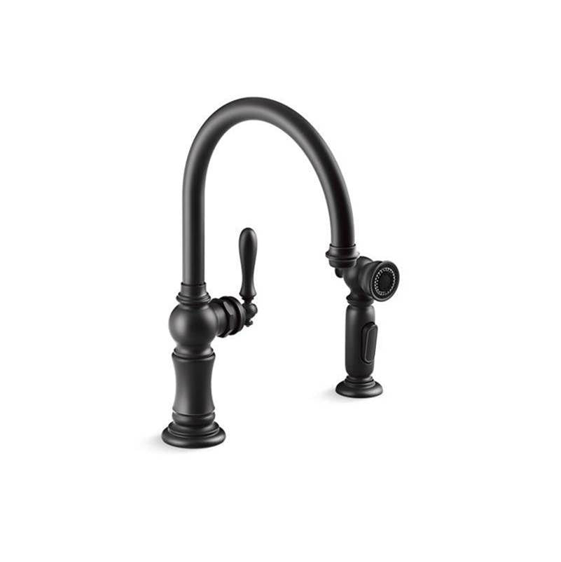 Artifacts Single-handle kitchen sink faucet with two-function sprayhead