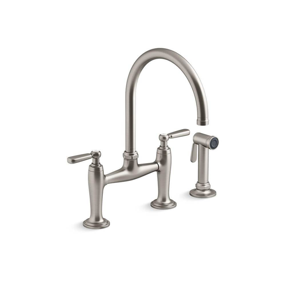 Edalyn by Studio McGee Two-hole bridge kitchen sink faucet with side sprayer