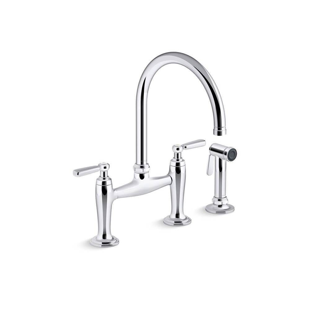 Edalyn by Studio McGee Two-hole bridge kitchen sink faucet with side sprayer