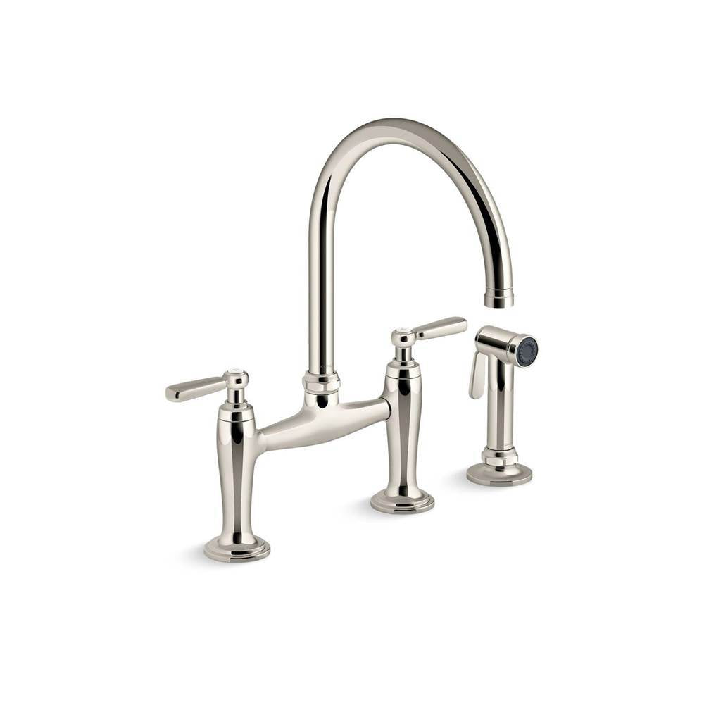 Edalyn by Studio McGee Two-hole bridge kitchen sink faucet with side sprayer