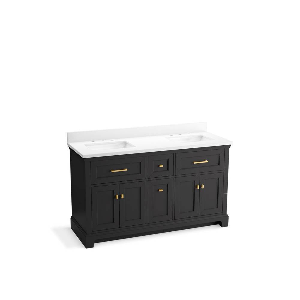 Charlemont 60" bathroom vanity cabinet with sinks and quartz top