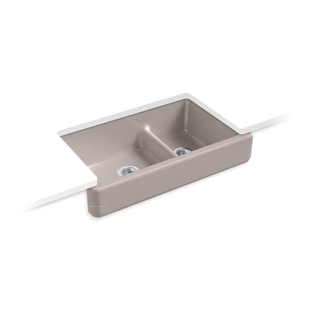 Whitehaven Smart Divide 35-1/2" undermount double-bowl farmhouse kitchen sink with short apron