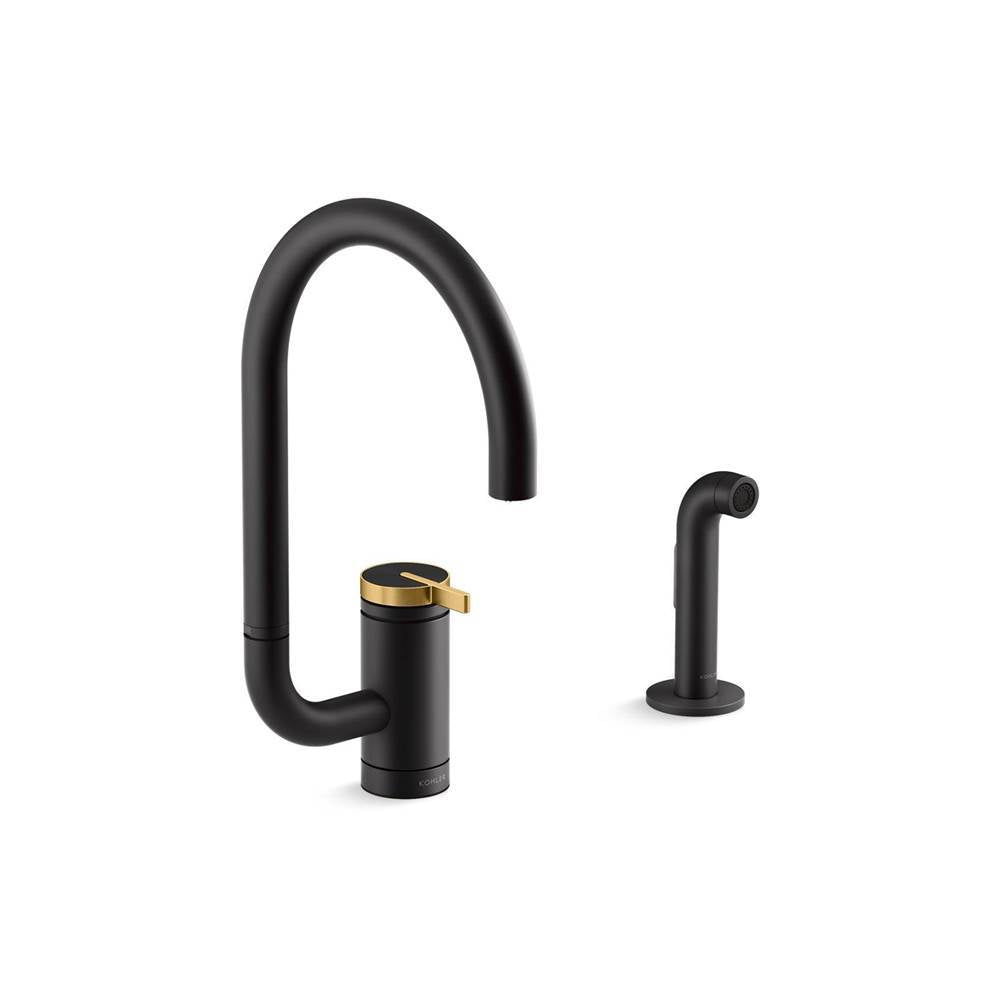 Components Single-handle kitchen sink faucet with two-function extended-reach spout and side sprayer