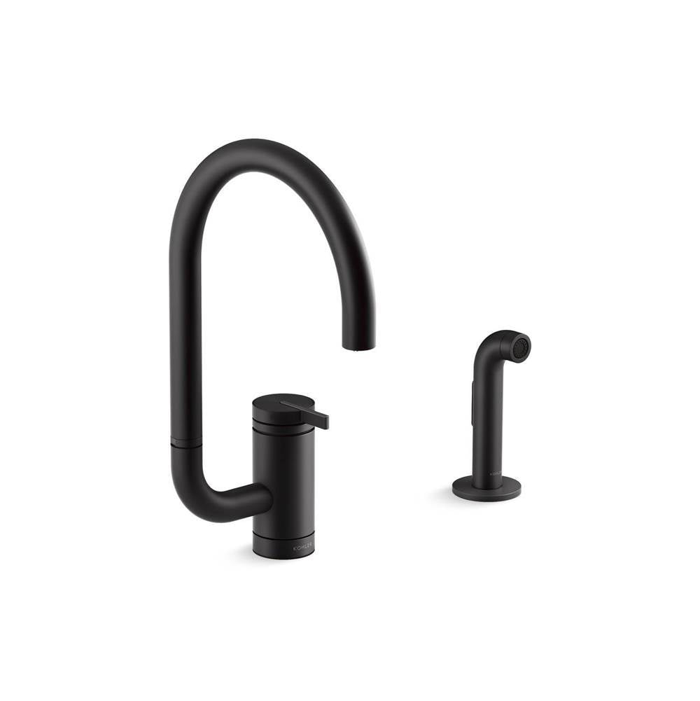 Components Single-handle kitchen sink faucet with two-function extended-reach spout and side sprayer