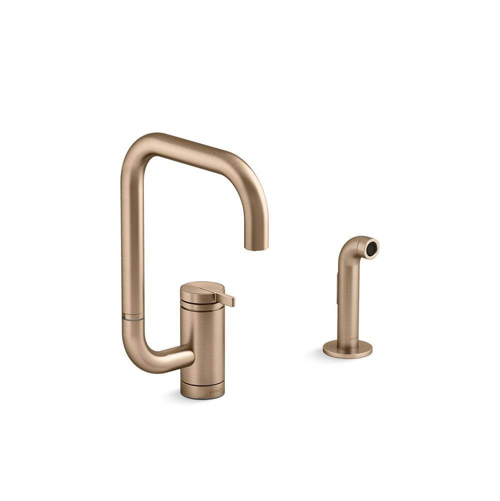 Components Single-handle kitchen sink faucet with two-function extended-reach spout and side sprayer