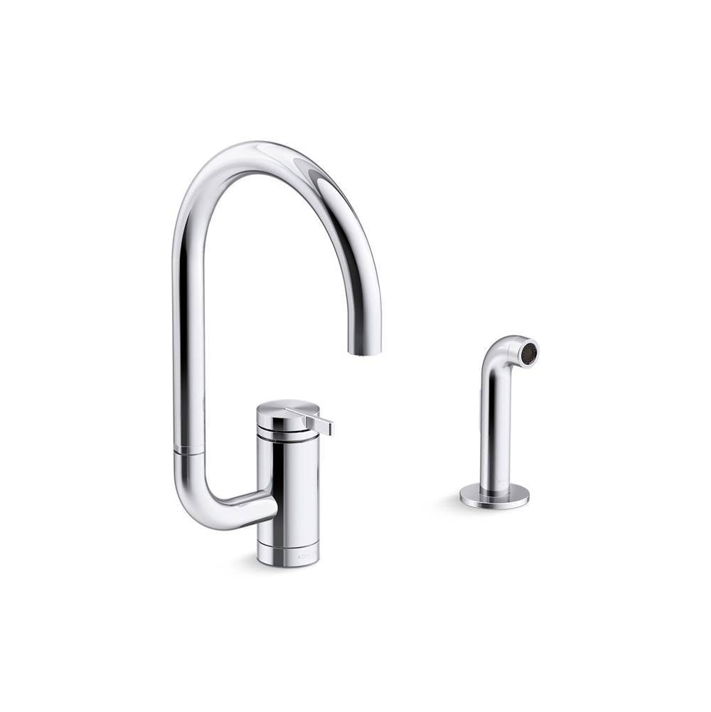 Components Single-handle kitchen sink faucet with two-function extended-reach spout and side sprayer