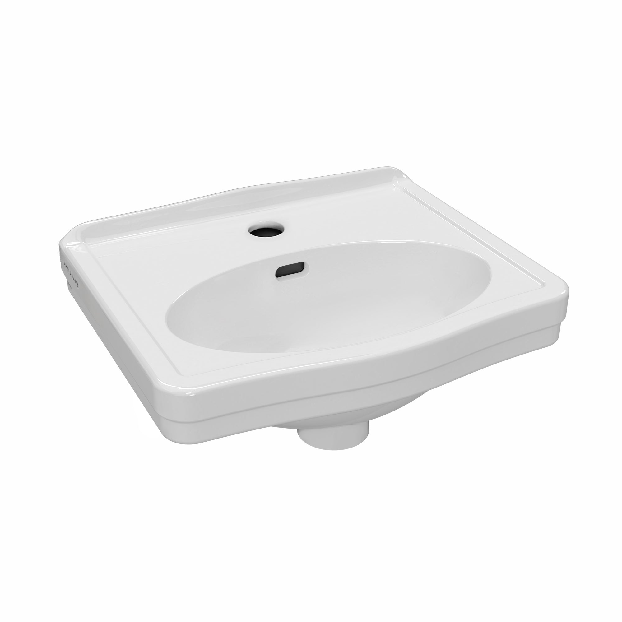 15" Rectangular Wall Mount Basin with Integrated Oval Bowl, Low-Rise Backsplash, Single Faucet Drilling and Overflow