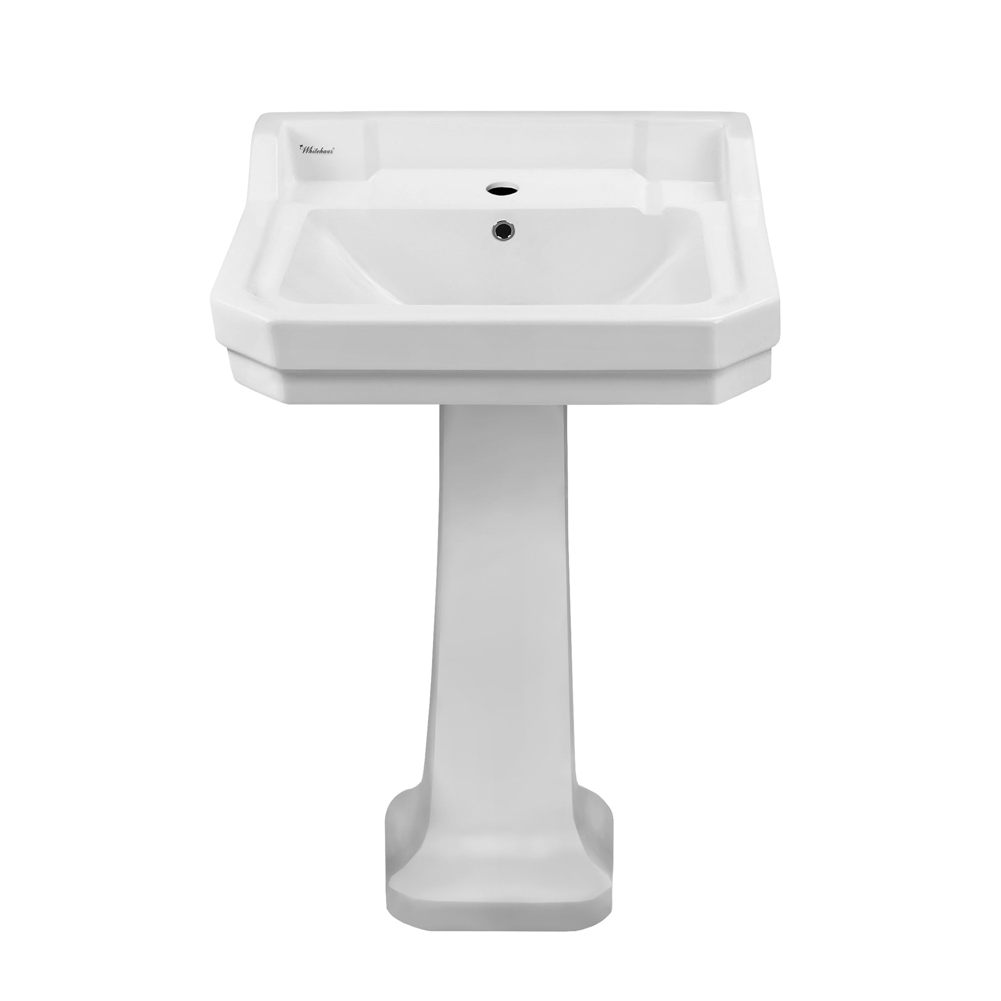 Isabella Collection Traditional Pedestal with Integrated Rectangular Bowl, Backsplash, Dual Soap Ledges, Decorative Trim and Overflow