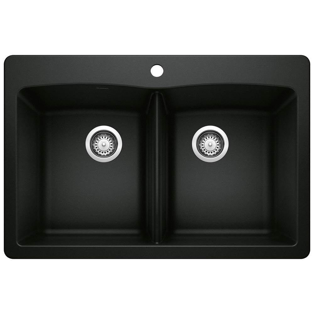 Diamond SILGRANIT 33" 50/50 Double Bowl Dual Mount Kitchen Sink - Coal Black
