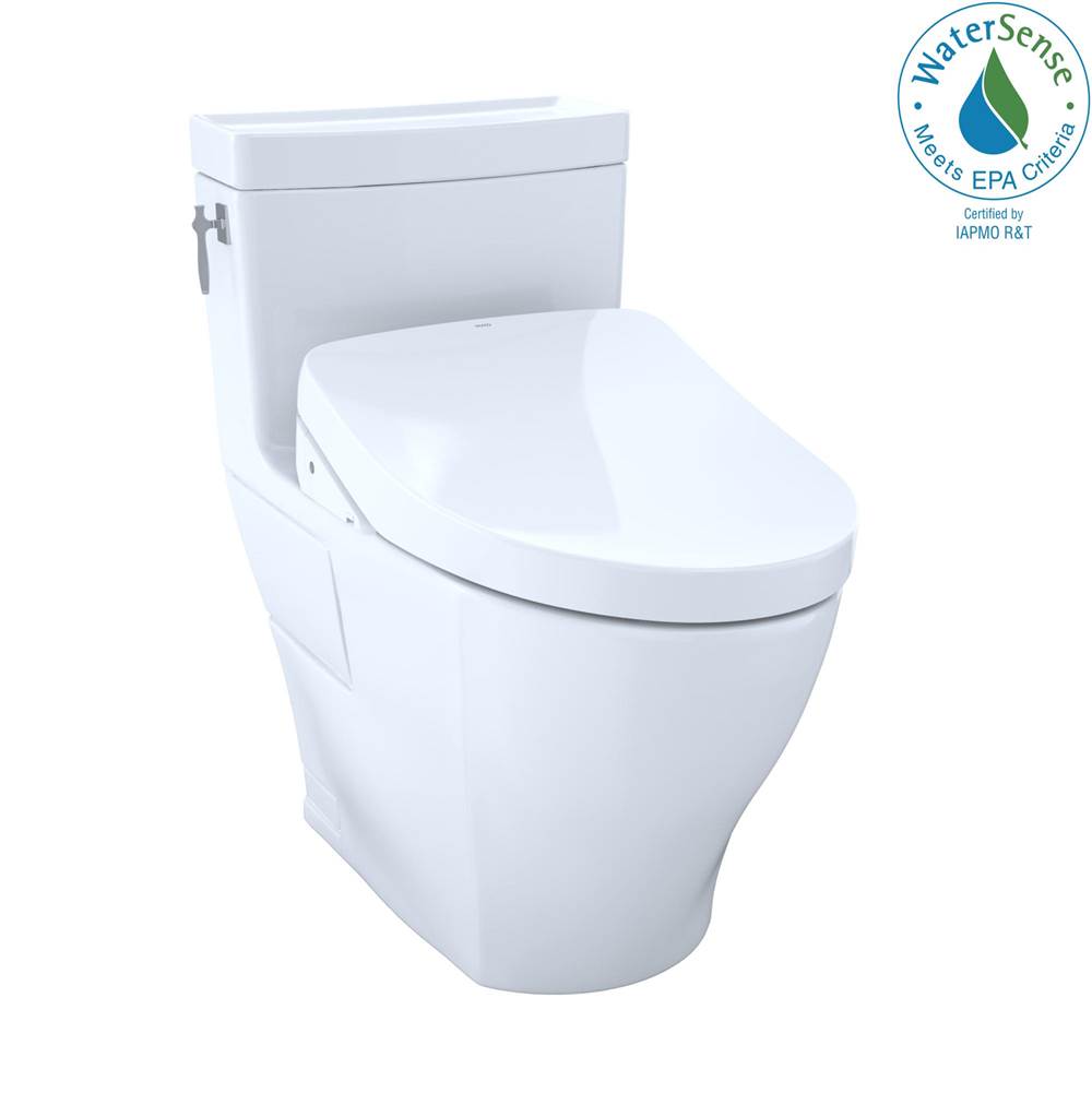 Aimes One-Piece Elongated 1.28 Gpf Washlet + And Auto Flush Ready Universal Height Skirted Toilet, Cotton White