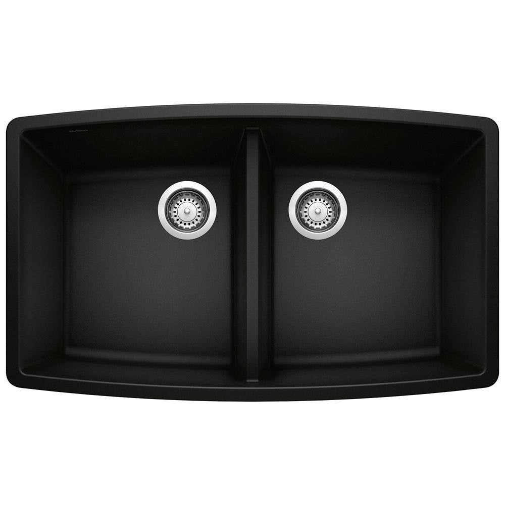 Performa SILGRANIT 33" 50/50 Double Bowl Undermount Kitchen Sink - Coal Black