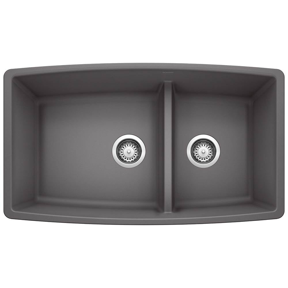 Performa SILGRANIT 33" 60/40 Double Bowl Undermount Kitchen Sink with Low Divide - Coal Black