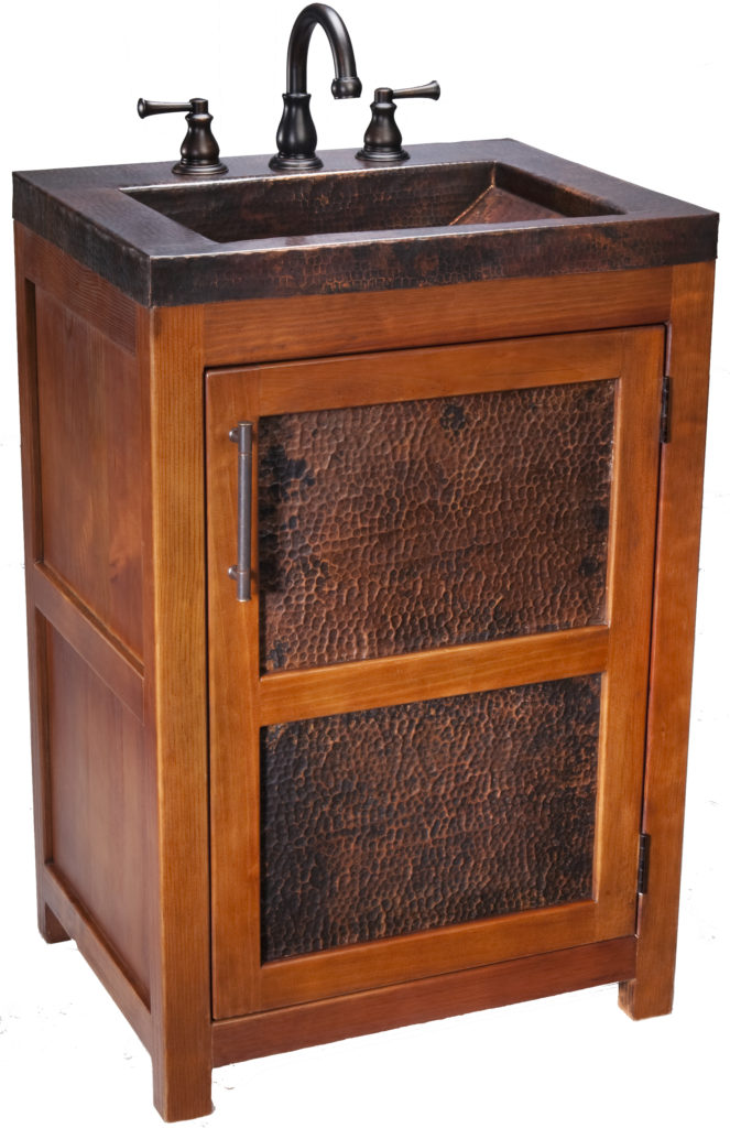 Thompson Traders VTS Lerma Chica Vanities & Pedestals Sink in Sink: Aged Copper (Hammered)
Vanity: Wood with Integrated
Aged Copper Countertop & Sink