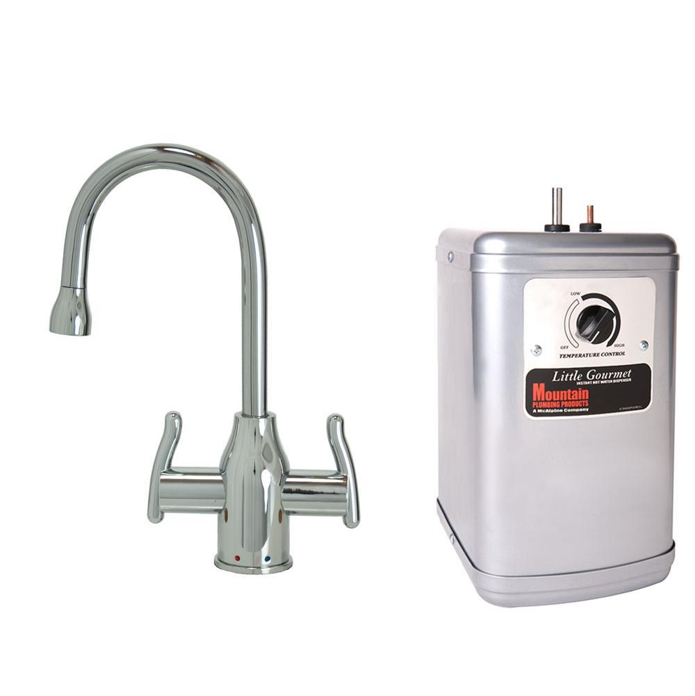 Hot and Cold Water Faucet with Modern Curved Body and Handles and Little Gourmet Premium Hot Water Tank