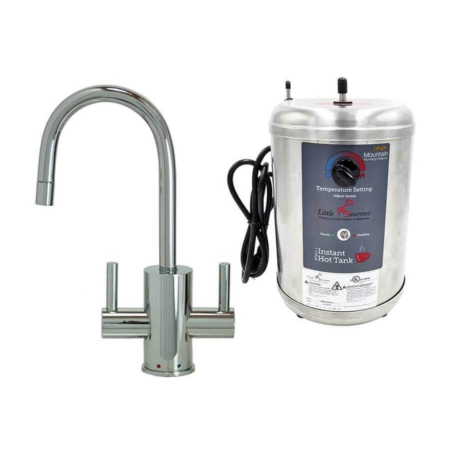 Hot and Cold Water Faucet with Contemporary Round Body and Handles and Little Gourmet Premium Hot Water Tank