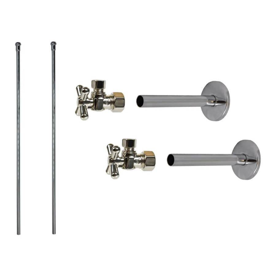 Lavatory Supply Kit - Brass Cross Handle with 1/4 Turn Ball Valve (MT621-NL) - Angle, Cover Tubes, No Trap