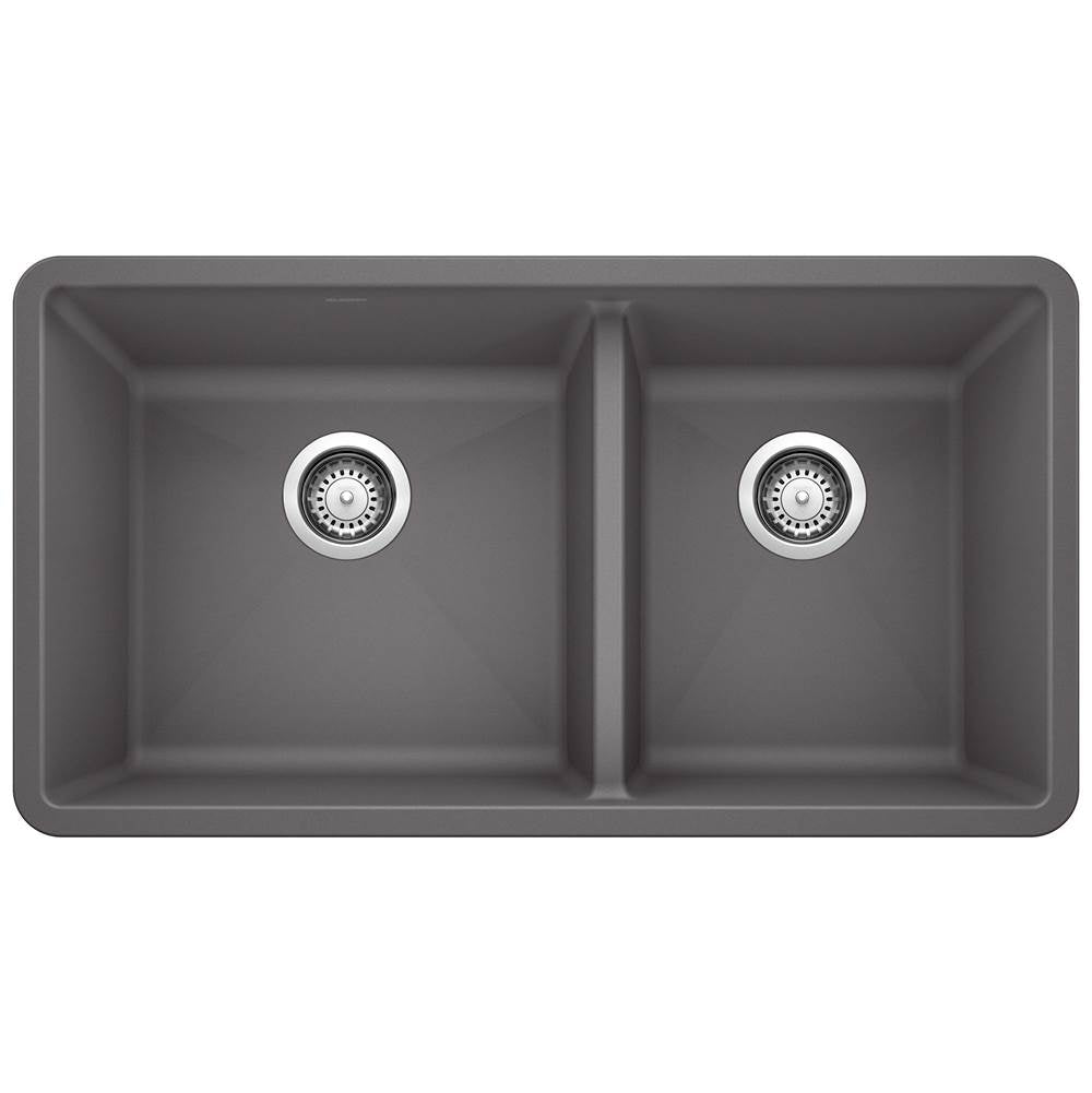 Precis SILGRANIT 33" 60/40 Double Bowl Undermount Kitchen Sink - Coal Black