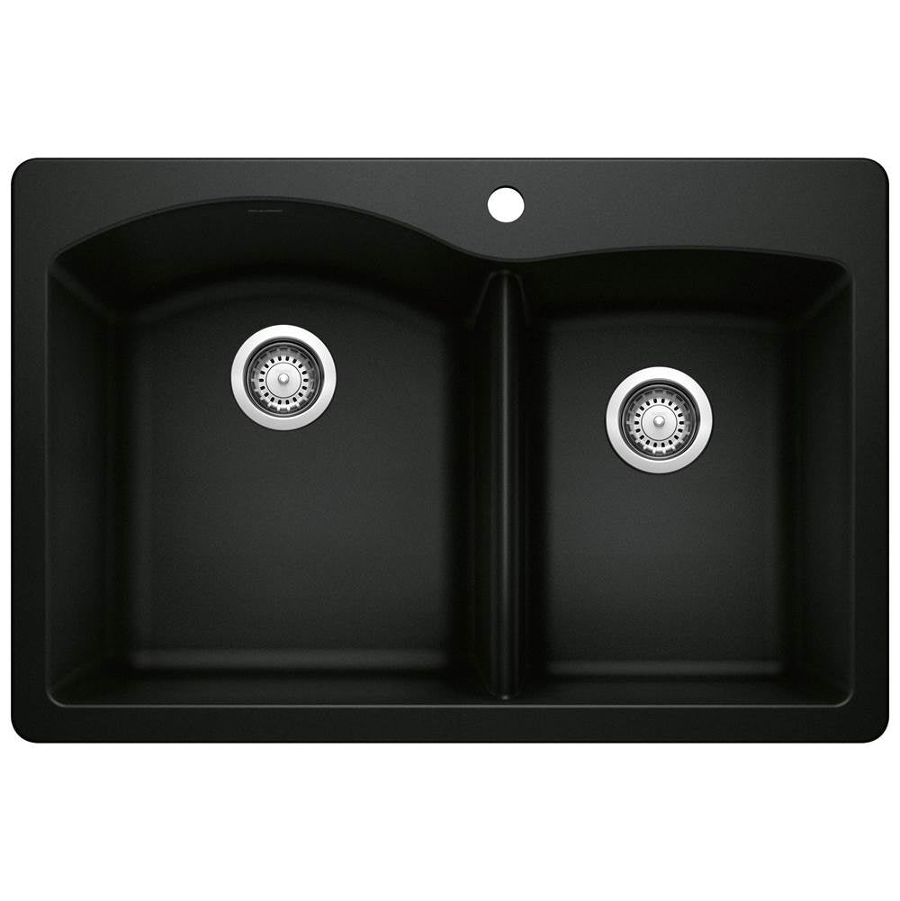 Diamond SILGRANIT 33" 60/40 Double Bowl Dual Mount Kitchen Sink - Coal Black