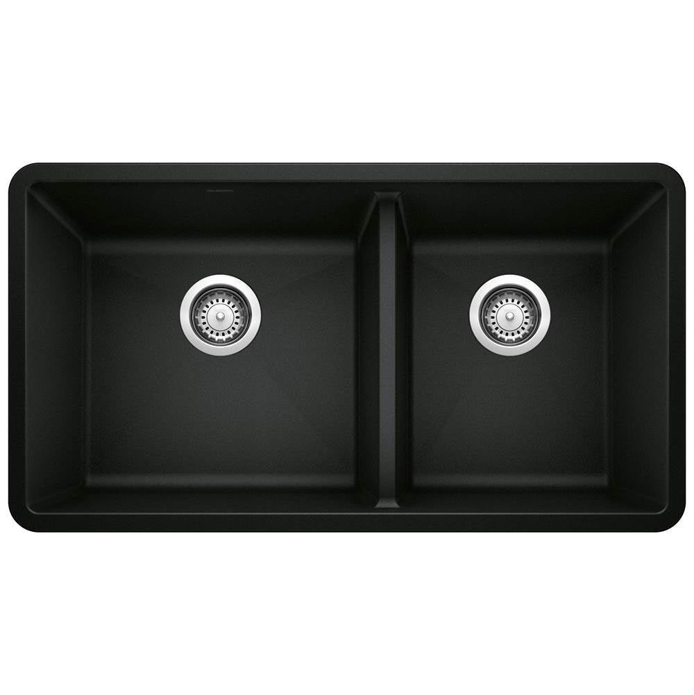 Precis SILGRANIT 33" 60/40 Double Bowl Undermount Kitchen Sink - Coal Black