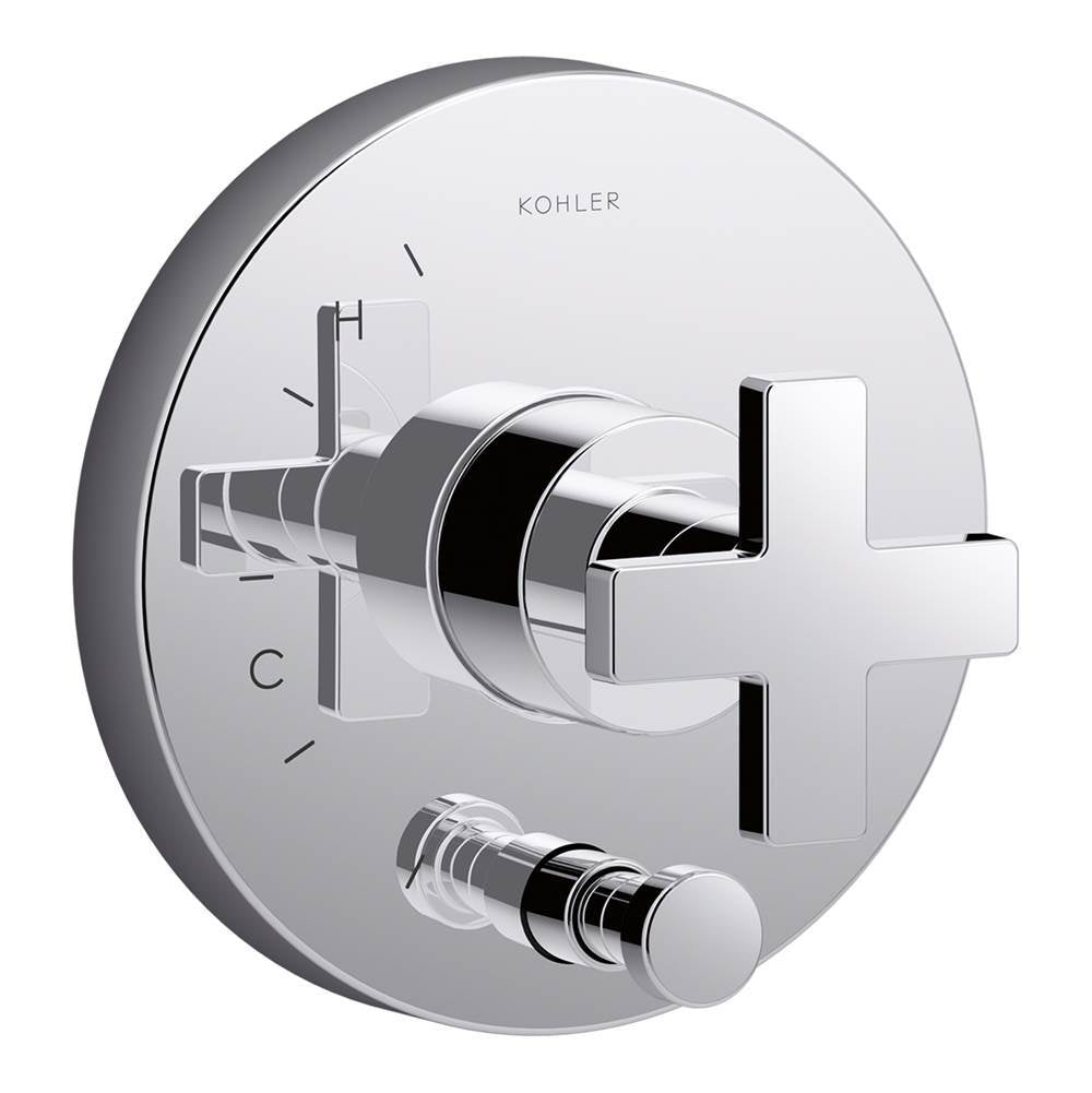 Composed Rite-Temp valve trim with push-button diverter and cross handle