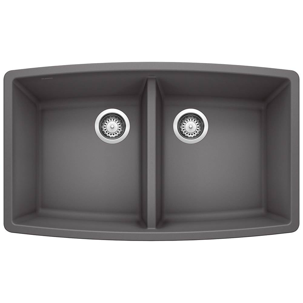 Performa SILGRANIT 33" 50/50 Double Bowl Undermount Kitchen Sink - Coal Black