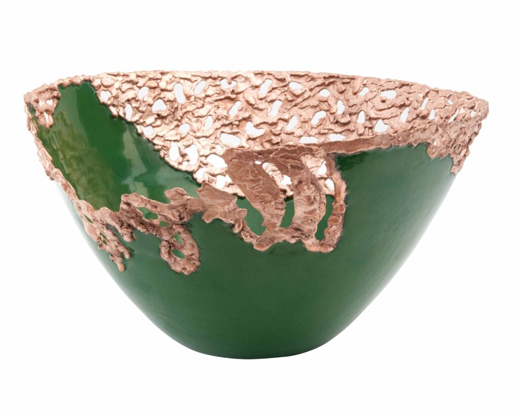 Thompson Traders GLASS-DB13-PEACK Molten Peacock Bathroom Sink in Peacock Enamel (Smooth) & Rose Gold (Welding)