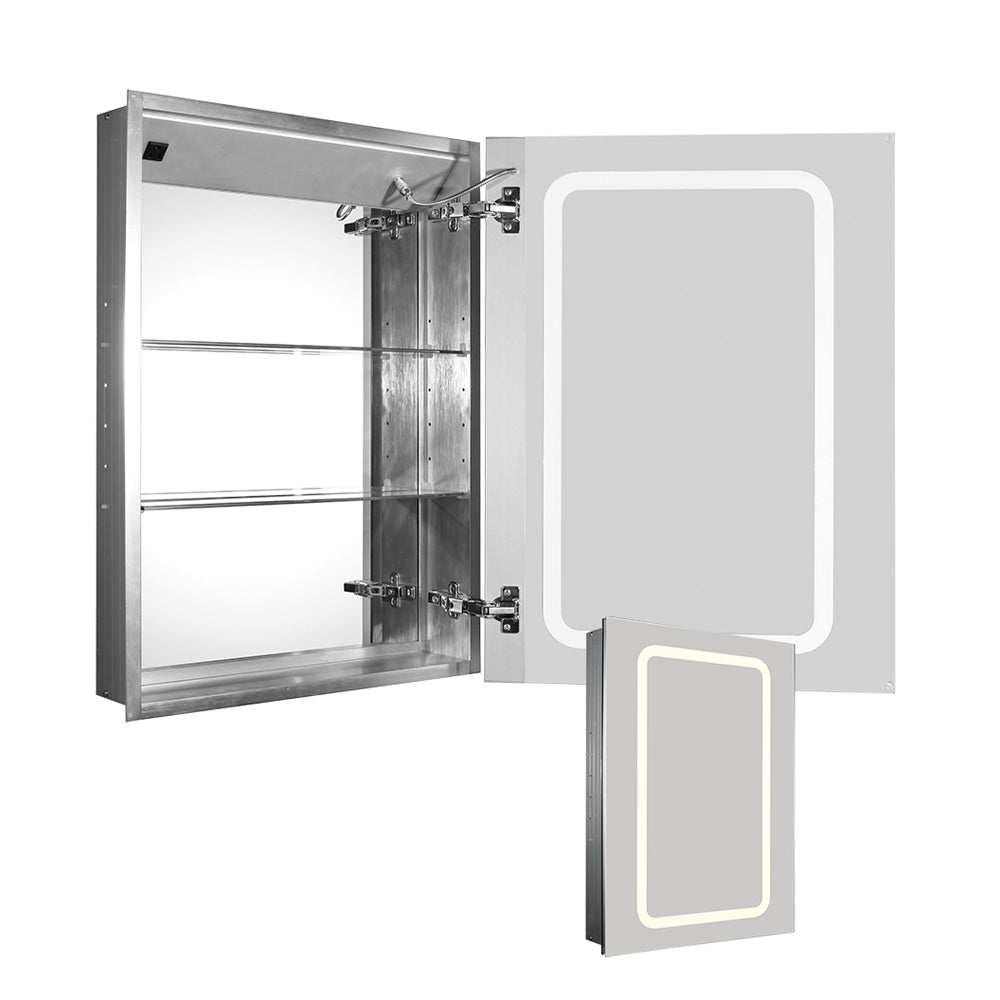Medicinehaus Recessed Single Mirrored Door Medicine Cabinet with Outlet and LED Power Dimmer for Light