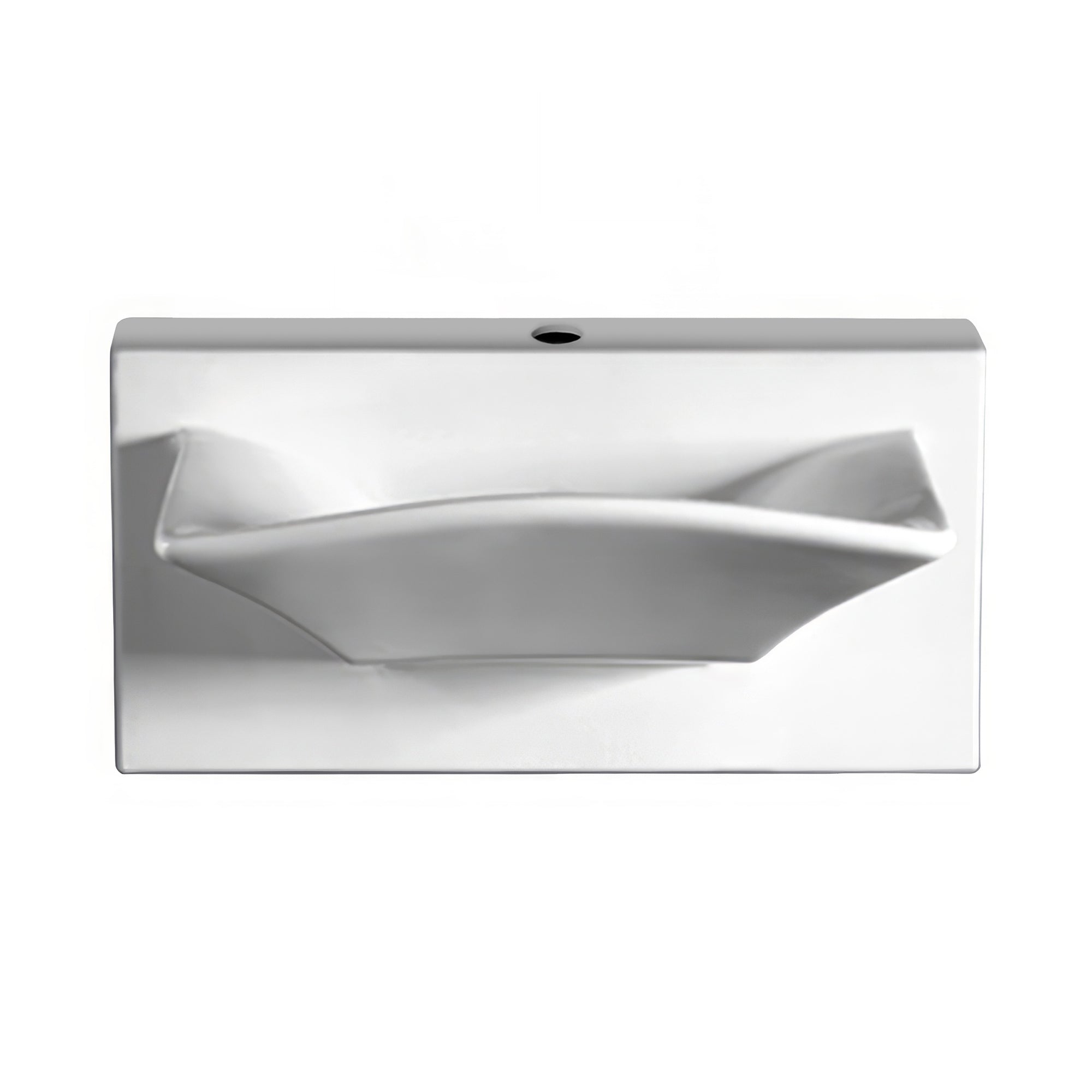 Isabella Collection Rectangular Wall Mount Basin with Integrated Rectangular Bowl, Single Faucet Hole and Rear Center Drain