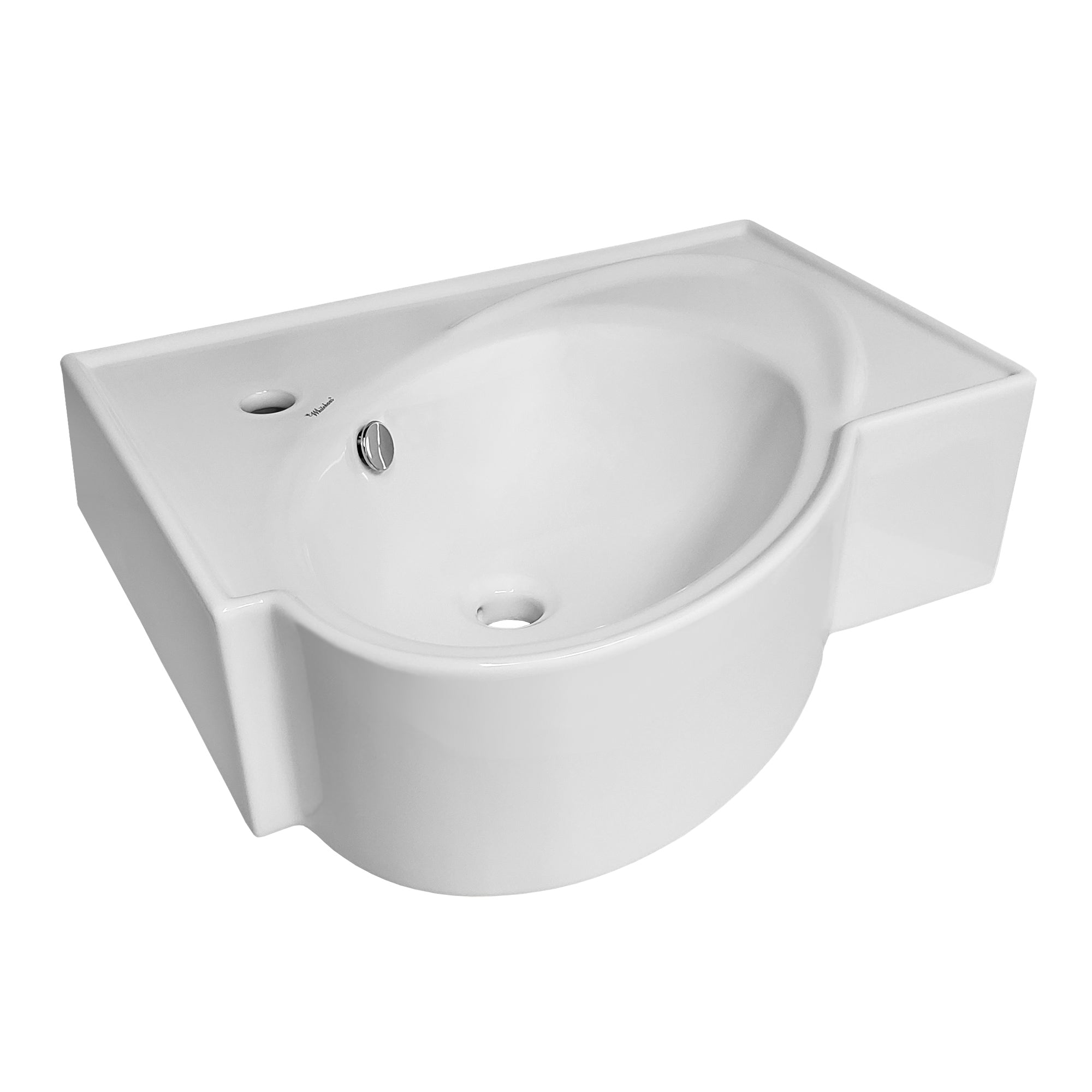 Isabella Collection Rectangular Wall Mount Bathroom Basin with an Integrated Oval Bowl, Overflow, Single Faucet Hole and Rear Center Drain
