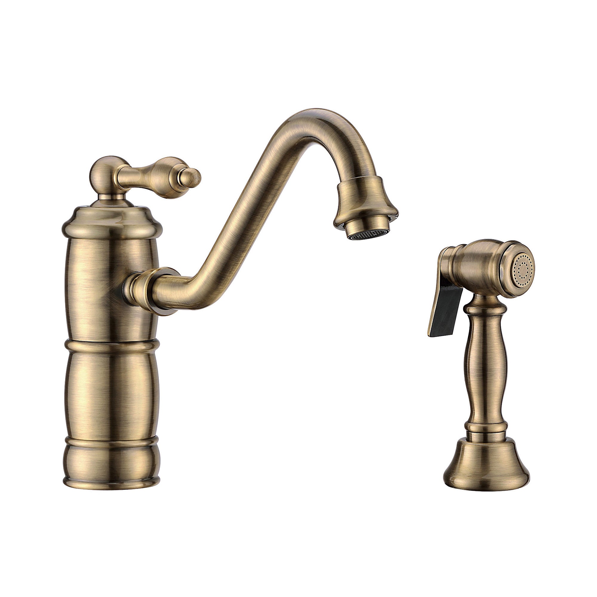 Vintage III Plus single lever faucet with traditional swivel spout and solid brass side spray