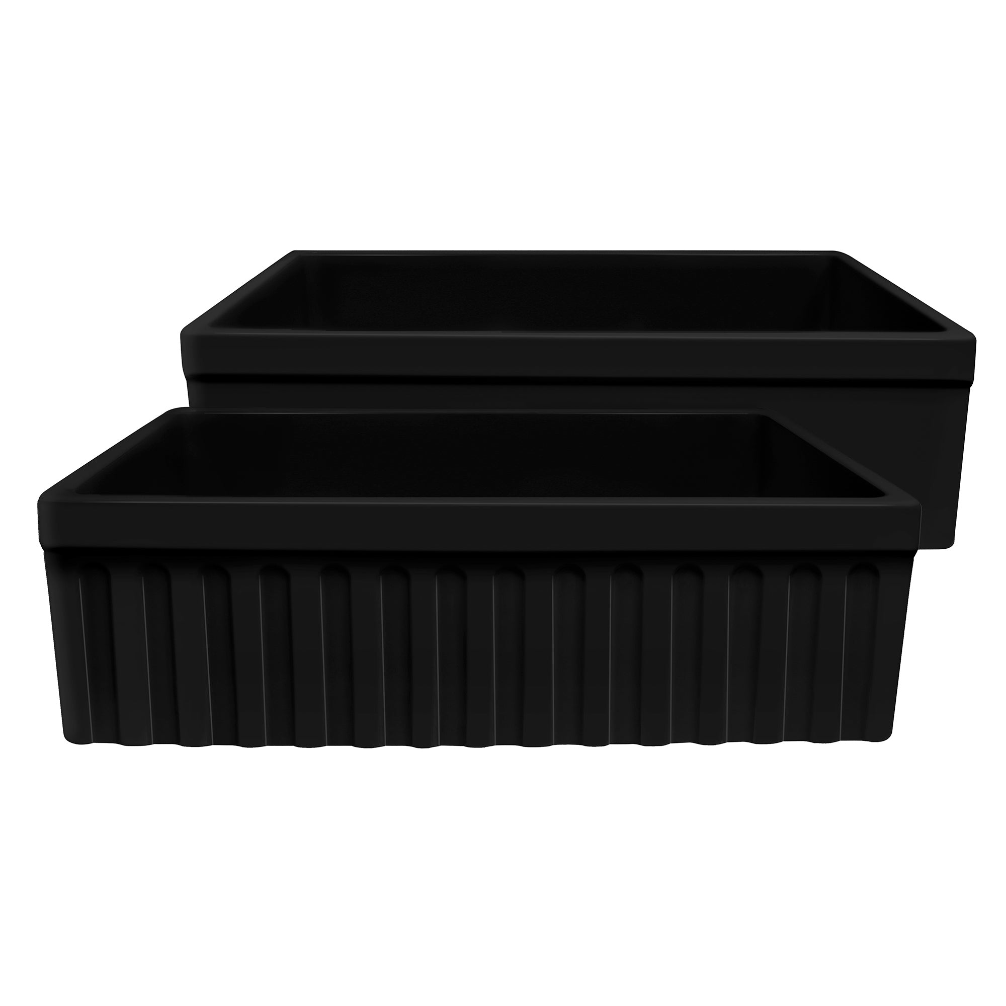 Farmhaus Fireclay Quatro Alcove Reversible Sink with a Fluted Front Apron and Decorative 2 1/2" Lip on One Side and 2" Lip on the Opposite Side