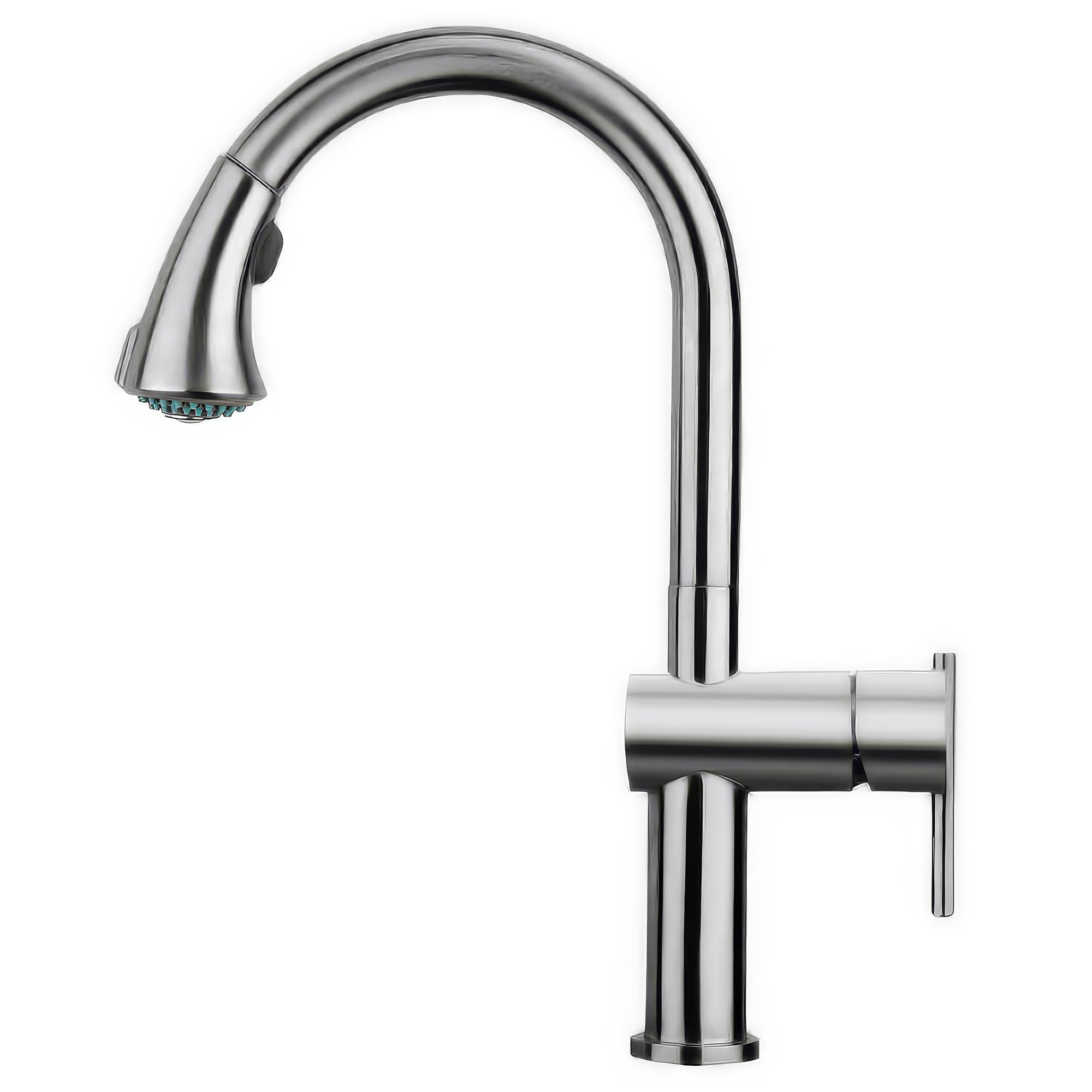 Waterhaus Lead Free, Solid Stainless Steel Single-Hole Faucet with Gooseneck Swivel Spout Pull Down Spray Head and Solid Lever Handle