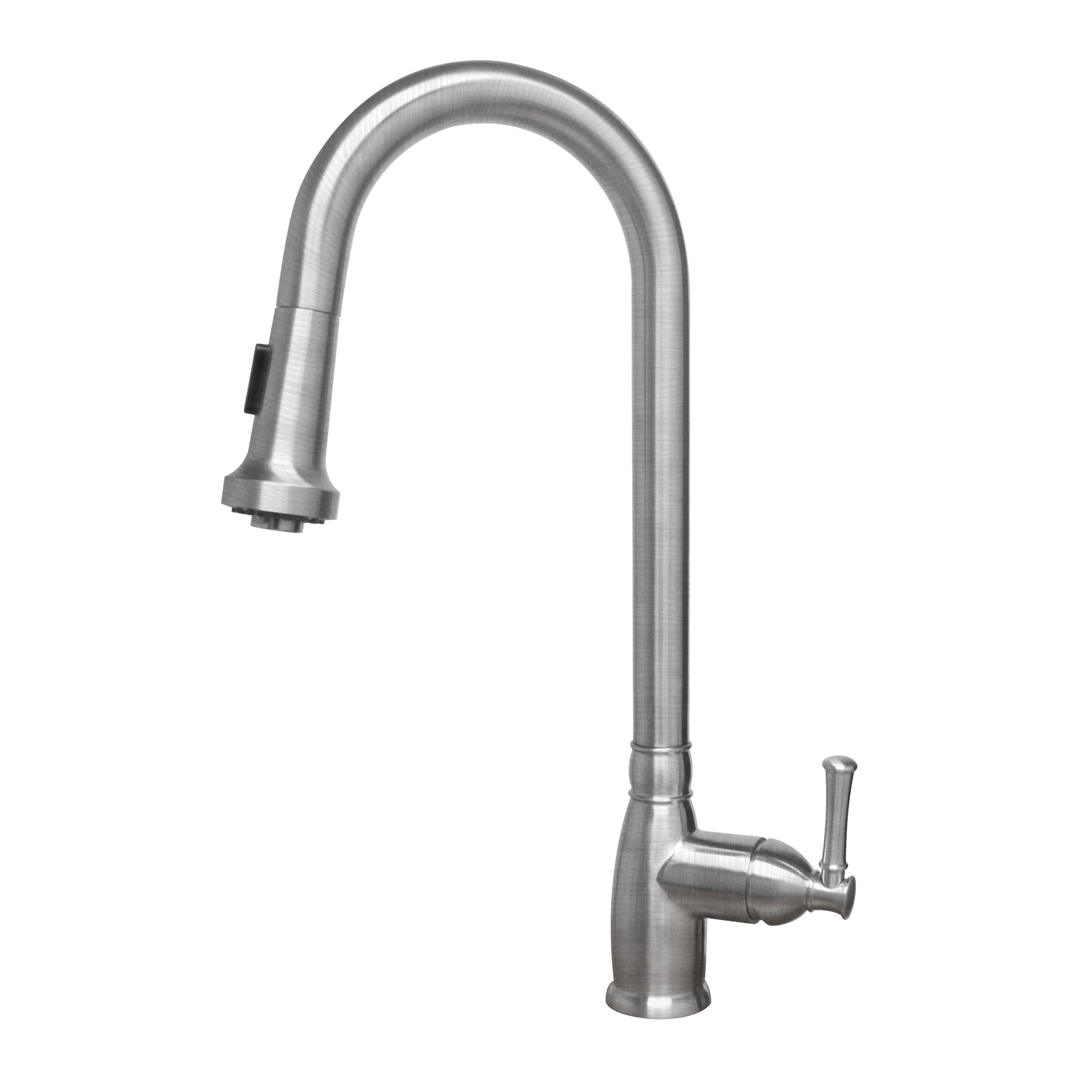 Waterhaus Lead Free Solid Stainless Steel Single-Hole Faucet with Gooseneck Swivel Spout, Pull Down Spray Head and Solid Lever Handle