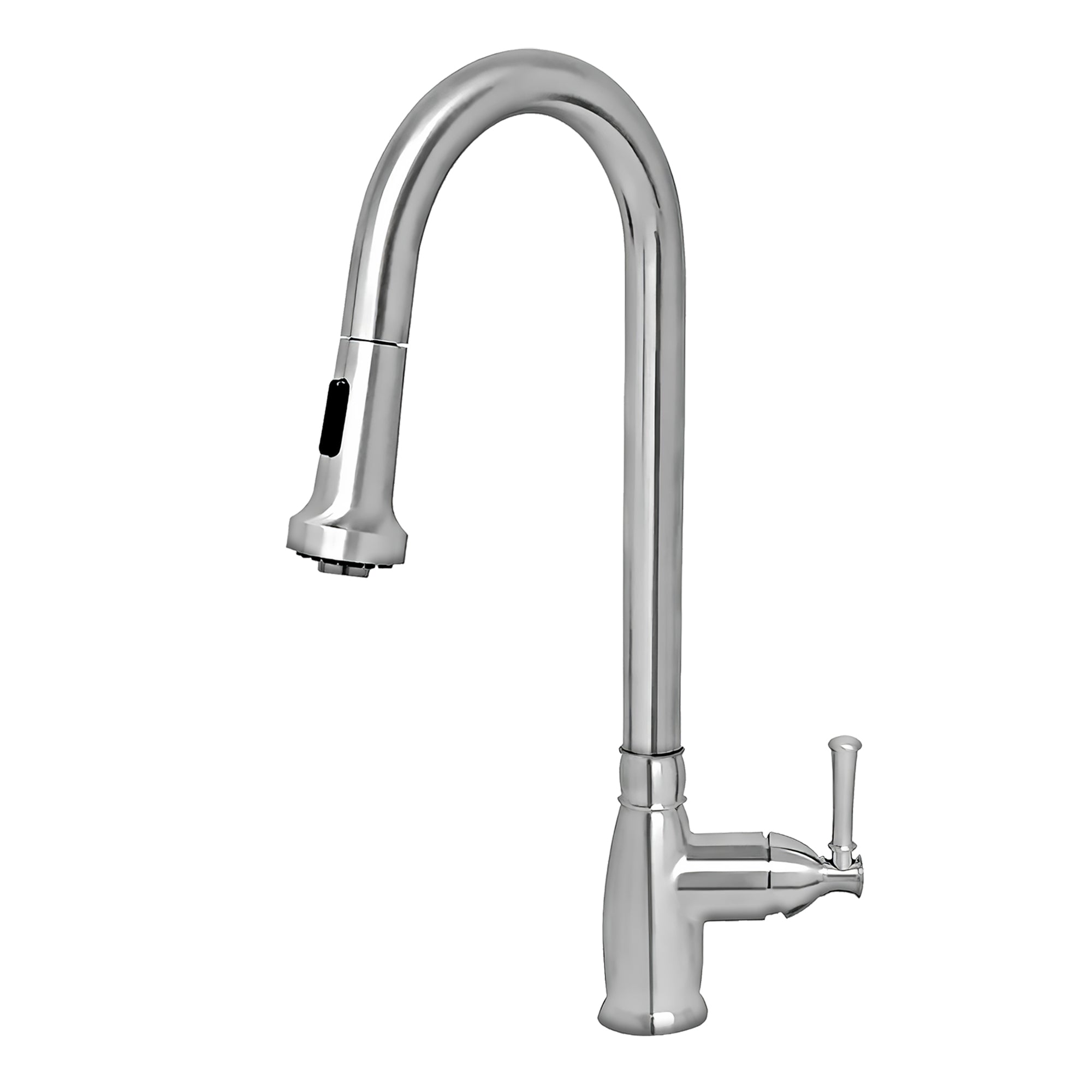 Waterhaus Lead Free Solid Stainless Steel Single-Hole Faucet with Gooseneck Swivel Spout, Pull Down Spray Head and Solid Lever Handle