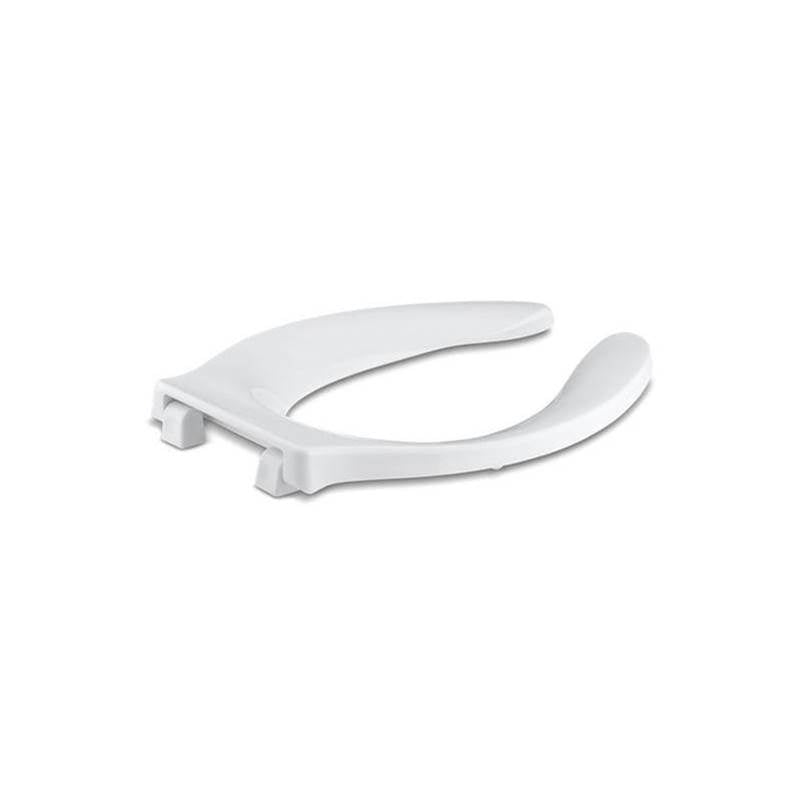 Stronghold Elongated toilet seat with integrated handle and self-sustaining check hinge