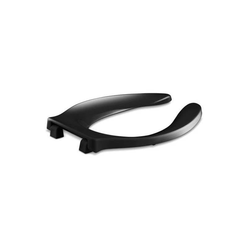 Stronghold Elongated toilet seat with integrated handle and self-sustaining check hinge