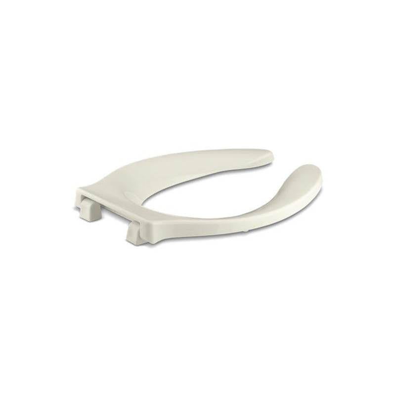 Stronghold Elongated toilet seat with integrated handle and self-sustaining check hinge