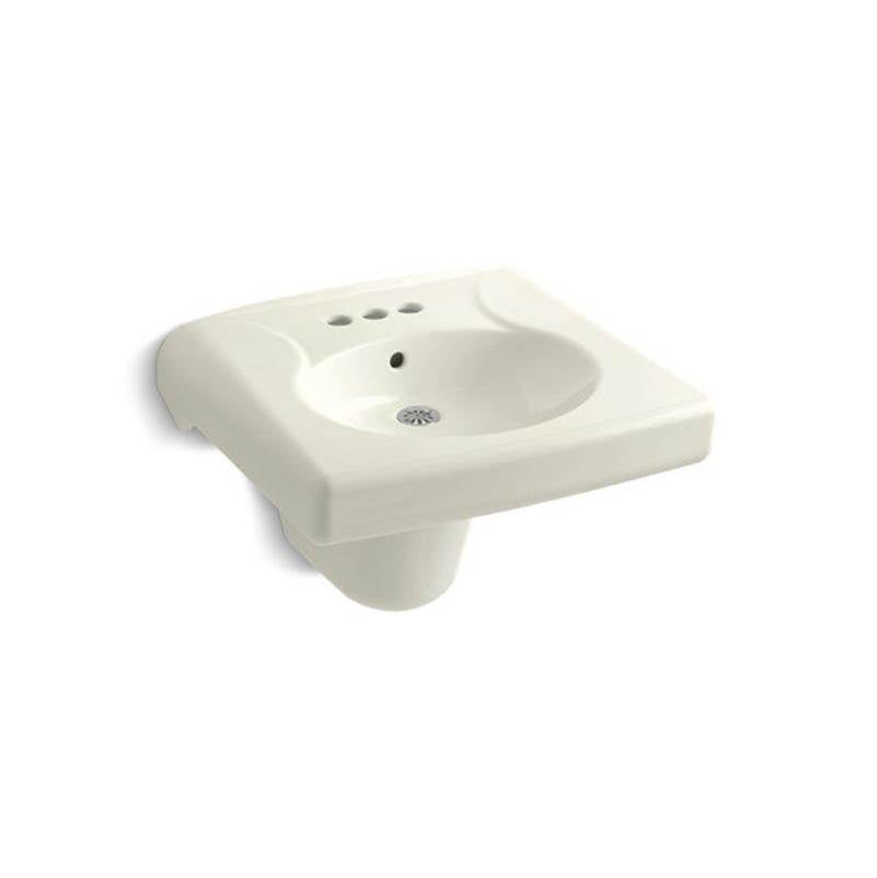 Brenham Wall-mount or concealed carrier arm mount commercial bathroom sink with 4" centerset faucet holes and shroud